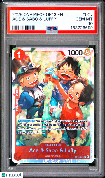 2025 One Piece Op13-Carrying On His Will Ace & Sabo & Luffy PSA 10 #007