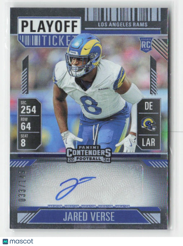 2024 Panini Contenders Jared Verse #147 Playoff Ticket SN AU RC