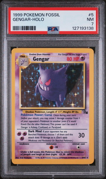 1999 Pokemon Fossil Holo Gengar #5 PSA 7