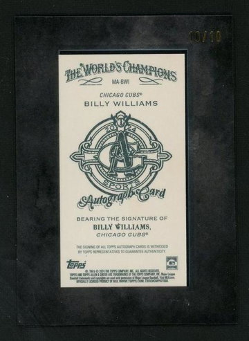 2021 Topps Allen & Ginter Billy Williams The World's Champions 10/10 Chicago Cubs Auto