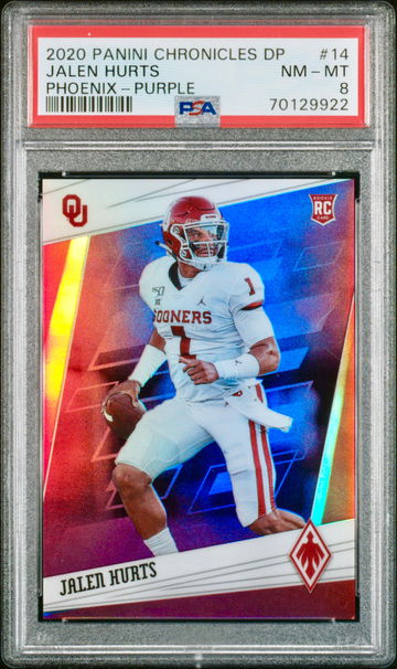 2020 Panini Chronicles Draft Jalen Hurts RC Phoenix Purple /99 PSA 8 NM-MT SP