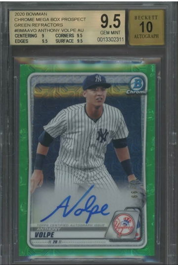 2020 Bowman Chrome Mega Box Green Refractor Anthony Volpe RC AUTO /99 BGS 9.5