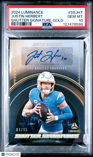 2024 Panini Luminance Shutter Signatures Justin Herbert #SSJHT Gold /15 PSA 10