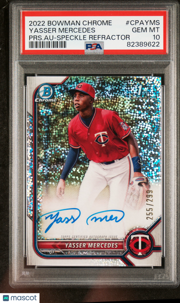 2022 Bowman Chrome Prospect Autographs Yasser Mercedes #CPAYMS Speckle Refractor /299 PSA 10