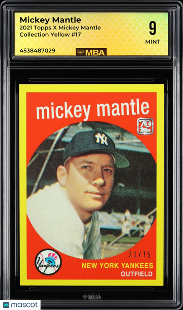 2021 Topps X Mickey Mantle Collection Mickey Mantle #17 Yellow /75 MBA 9