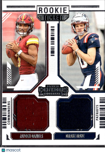 Jayden Daniels Drake Maye 2025 Panini Contenders Football Dual Jersey Patch New England Patriots Washington Commanders