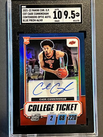 2021-22 Optic Cade Cunningham RC SP Blue On Card Rookie Auto # /49 SGC 9.5 MINT+