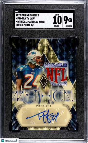 2023 Panini Phoenix Ty Law #MAM-TLA Mythical Mat. Autograph Super Prime 1 1 SGC 9 Auto 10