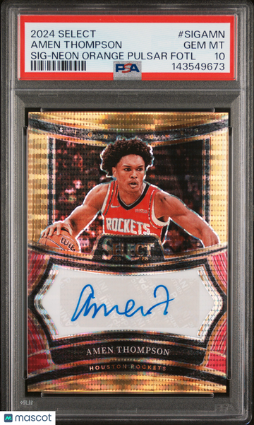 2024 Panini Select Signatures Amen Thompson #SIGAMN Neon Orange Pulsar Fotl /30 FOTL PSA 10