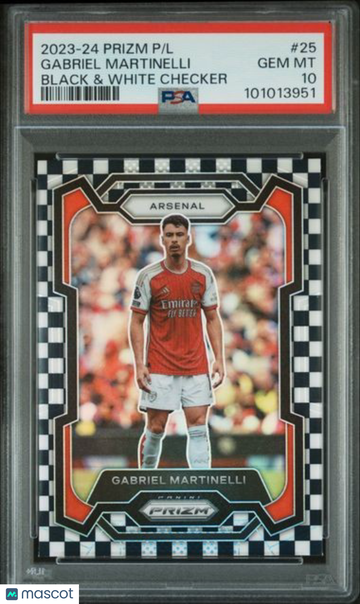 2023-24 Panini Prizm Premier League Gabriel Martinelli #25 Black & White Checker PSA 10