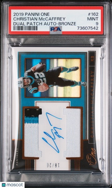 2019 Panini One Christian Mccaffrey #162 Dual Patch Auto Bronze /20 PSA 9