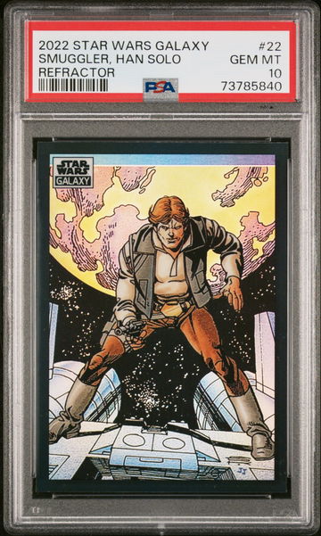 2022 STAR SMUGGLER, HAN SOLO TOPPS CHROME WARS GALAXY REFRACTOR #22 PSA 10
