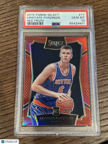 2015 Panini Select Kristaps Porzingis #17 /149 Rookie Red Prizm PSA 10