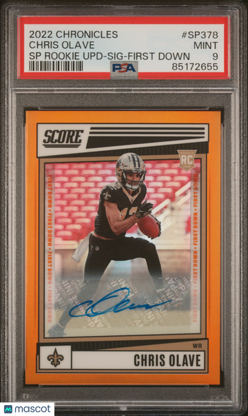 2022 Panini Chronicles Score Premium Rookies Update Chris Olave #SP378 SP Rookie Upd SIG First Down PSA 9