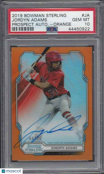 2019 Bowman Sterling Prospect Autographs Jordyn Adams #JA PRS. Au Orange Refractor PSA 10