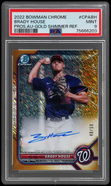 2022 Bowman Chrome Brady House Prospect Autograph Gold Shimmer Refractor PSA 9