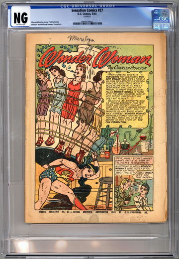 SENSATION COMICS #27 CGC -NG- WONDER WOMAN STORY HG PETER ART -COVERLESS- 1944