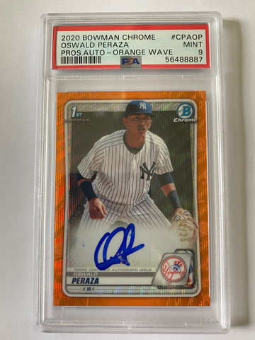 Oswald Peraza 2020 Bowman Chrome Orange Wave Auto /25 PSA 9