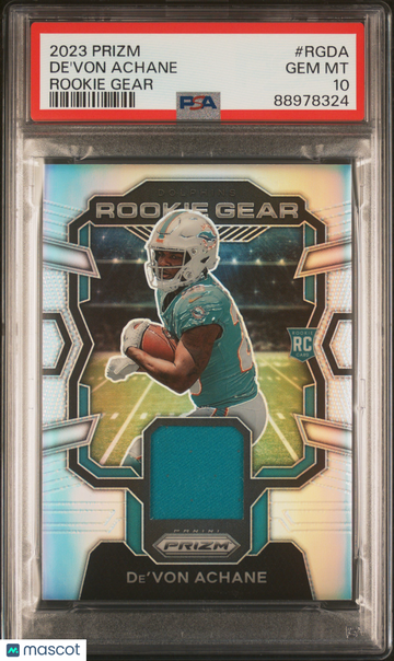 2023 Panini Prizm Rookie Gear De'von Achane #RGDA Rookie Memorabilia Low Pop PSA 10 Miami Dolphins