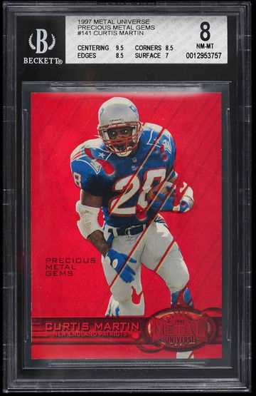 1997 Metal Universe Precious Metal Gems PMG Red Curtis Martin /150 #141 BGS 8