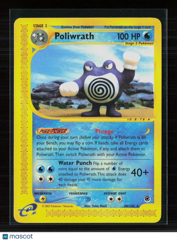 2002 Expedition Base Set Poliwrath Holo Rare #60/165