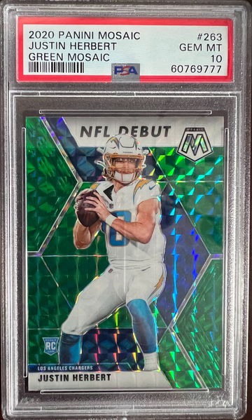 2020 Panini Mosaic Justin Herbert Green Mosaic PSA 10