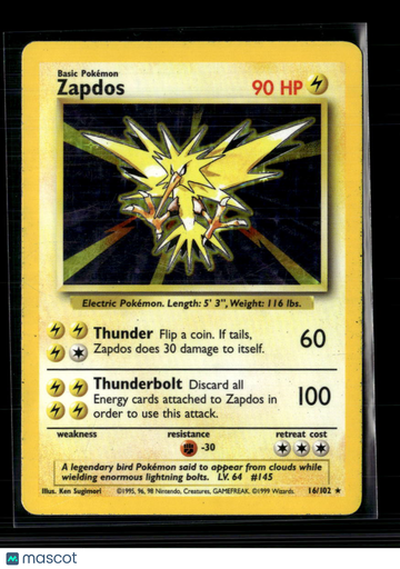 1999 Base Set Zapdos Holo Rare #16/102