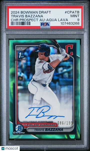 2024 Bowman Draft Chrome Prospect Autographs Travis Bazzana #CPATB Aqua Lava /199 PSA 9