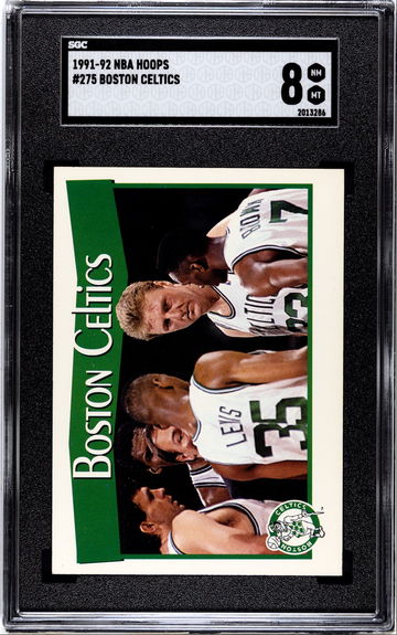 1991-92 NBA Hoops Basketball #275 Boston Celtics Team Larry Bird - SGC 8 NM-MT  Reggie Lewis Robert Parish Kevin McHale 