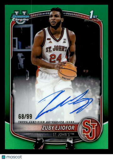 2025 Bowman Chrome University Basketball Zuby Ejiofor #CPA-ZE Green Refractor /99 Short Print Nicely Centered Mint Paral