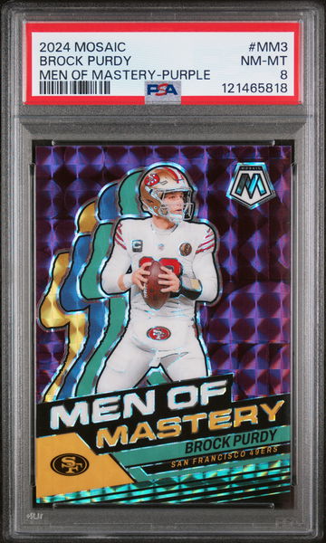 2024 Panini Mosaic Men of Mastery Purple Brock Purdy #MM3 /49 PSA 8