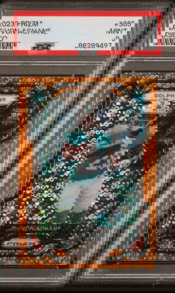 2023 Panini Prizm Devon Achane Orange Disco Prizm Rookie RC #365 PSA 9