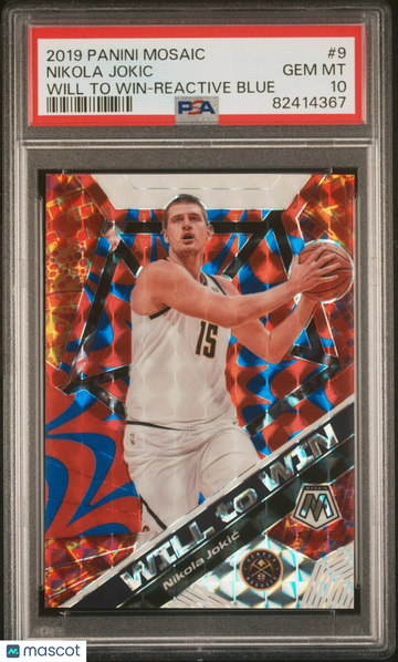 2019 Panini Mosaic Will To Win Nikola Jokic #9 Reactive Blue /99 PSA 10