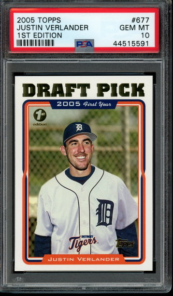 2005 Topps 1st Edition #677 Justin Verlander PSA 10 GEM MINT - POP 21 will take $525 sorry I hit reject instead of counter