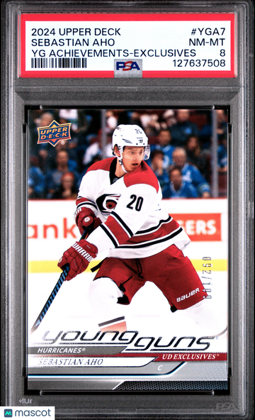 2024-25 Upper Deck Young Guns Achievements Sebastian Aho #YGA7 Yg Exclusives /100 PSA 8