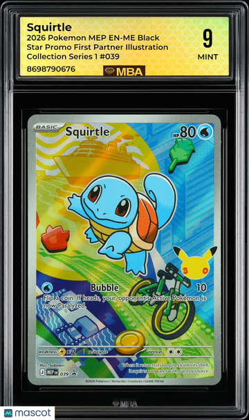 2026 Pokemon MEP EN-ME Black Star Promo Squirtle #039 First Partner Illustration Collection Series 1 MBA 9
