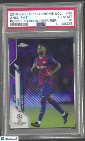 2019 Topps Chrome UEFA Champions League Ansu Fati #45 Purple Carbon Fiber Refractor PSA 10