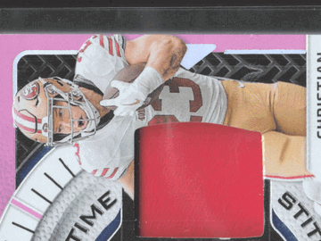 2024 Panini Certified Stitches in Time Christian McCaffrey Luke McCaffrey #SITD-LMY-CMY Pink Dual Memorabilia Jersey Pat