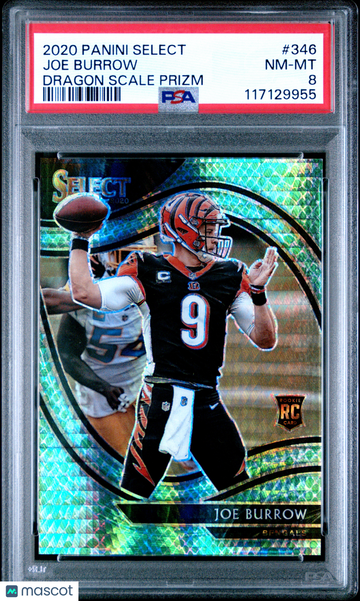 2020 Panini Select Joe Burrow #346 Dragon Scale Prizm /67 Short Print Rookie Low Pop PSA 8