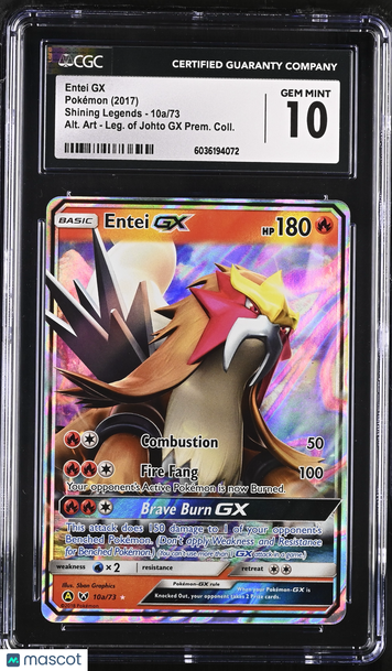2017 Pokemon Shining Legends Entei GX Leg. of Johto GX Prem. Coll. CGC 10 #10a/73