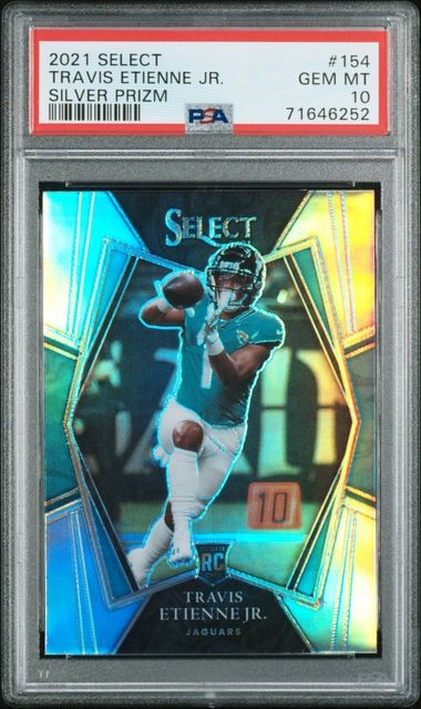 2021 PANINI SELECT TRAVIS ETIENNE JR SILVER PRIZM ROOKIE RC CARD #154 PSA 10 GEM MINT