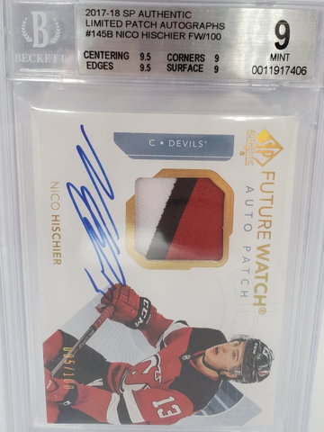 Nico Hischier 2017-18 SP Authentic Future Watch Auto Patch /100 BGS 8.5/10