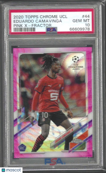 2020 Topps Chrome UEFA Champions League Eduardo Camavinga #44 Pink X Fractor PSA 10