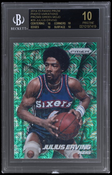 2014 Panini Prizm Julius Erving Photo Variation Green Mojo Prizm BGS 10 Black Label