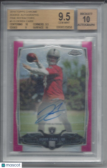 2014 Topps Chrome Rookie Autographs Pink Refractors Derek Carr #115 BGS 9.5 Auto 10