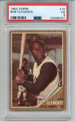 1962 TOPPS 10 ROBERTO BOB CLEMENTE CARD PIRATES PSA 3 NEW LABEL LOW POP RARE