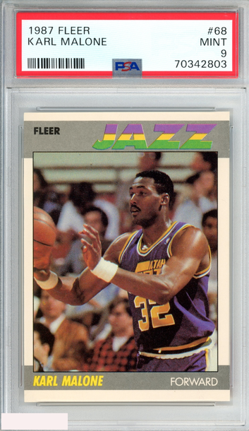 1987 FLEER KARL MALONE #68 UTAH JAZZ HOF PSA 9 MINT
