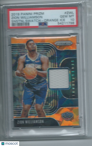 2019 Panini Prizm Sensational Swatches Zion Williamson #ZWL Snstnl. Swatch Orange Ice PSA 10