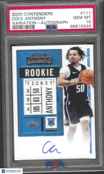 2020 Panini Contenders Cole Anthony #111 Variation Autograph PSA 10