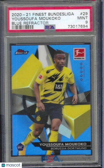 2020 Topps Finest Bundesliga Youssoufa Moukoko #29 Blue Refractor PSA 10